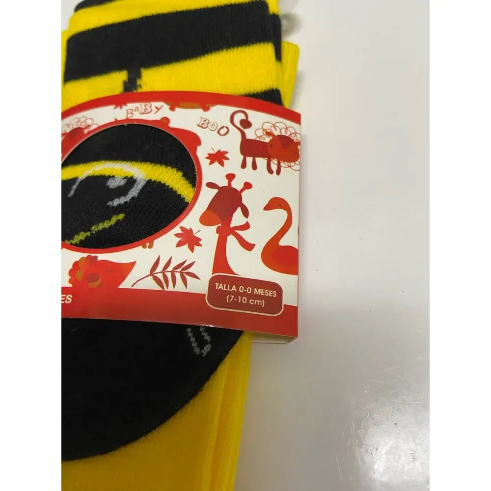 Durex Girls Tights Size 0-6 Months Black Yellow‎ Bee Print Striped Feet NEW